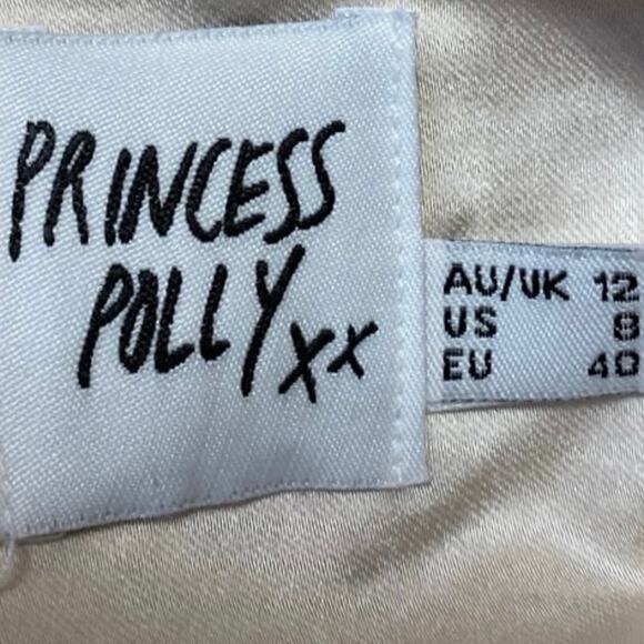 Princess Polly Cream Silky Satin Crop Top & WideLeg Trousers Matching Set Size 8 - Picture 6 of 7